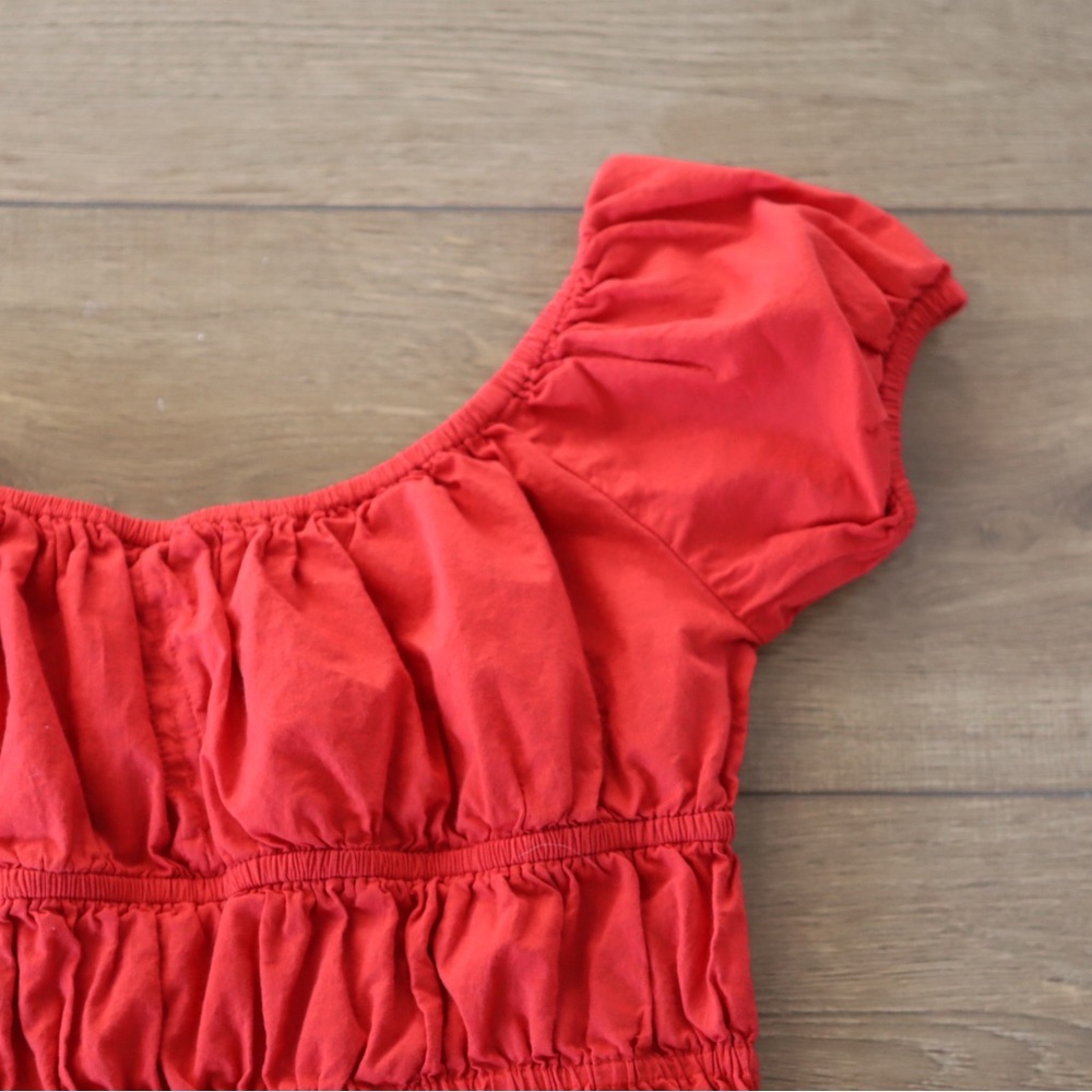 Madison Mathews Red Ruffled Short Sleeve Top - Picture 3 of 6